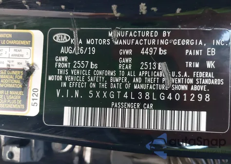 2020 Kia Optima Lx из США, поврежденный, VIN 5XXGT4L38LG401298